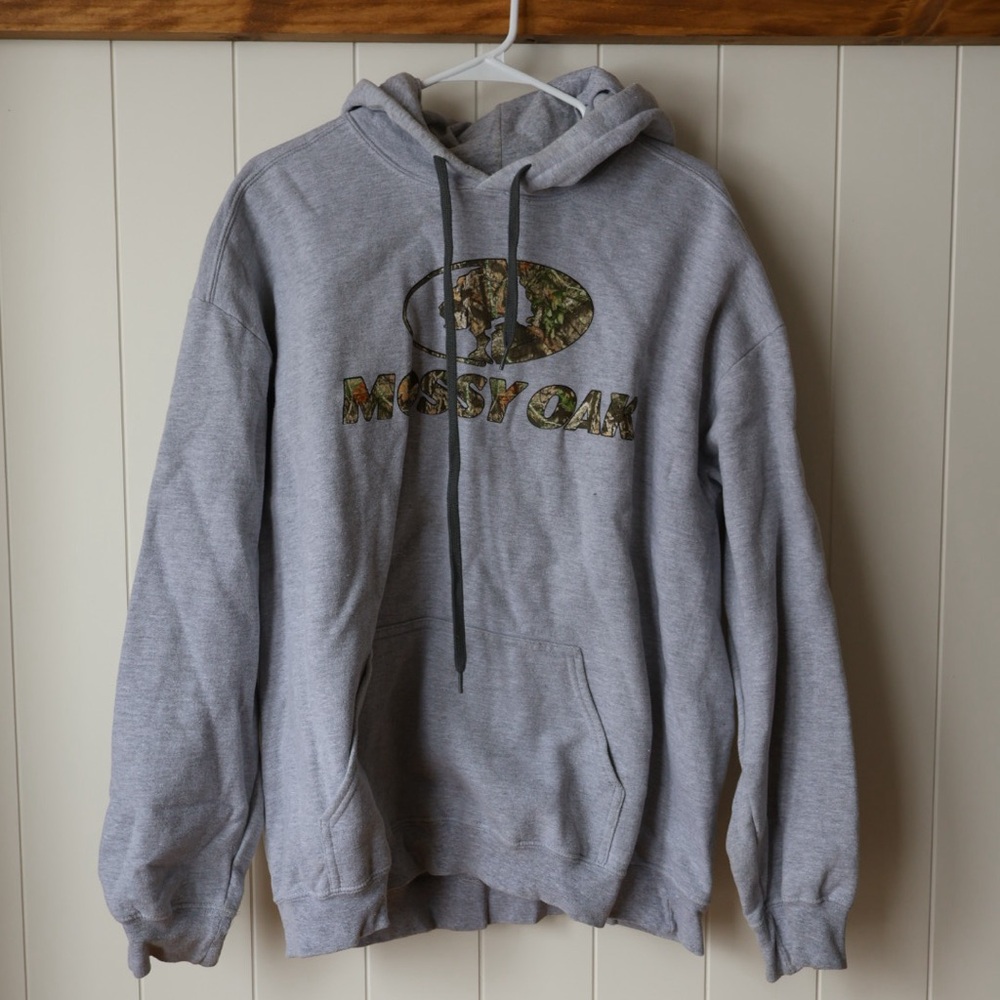 Mossy Oak Real Tree Camo Grey Hoodie Size  XL Hunting Apparel EUC